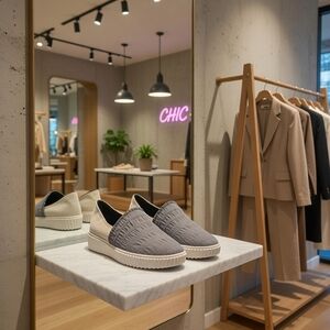 LOGO by Lori Goldstein Gray and White Loafers